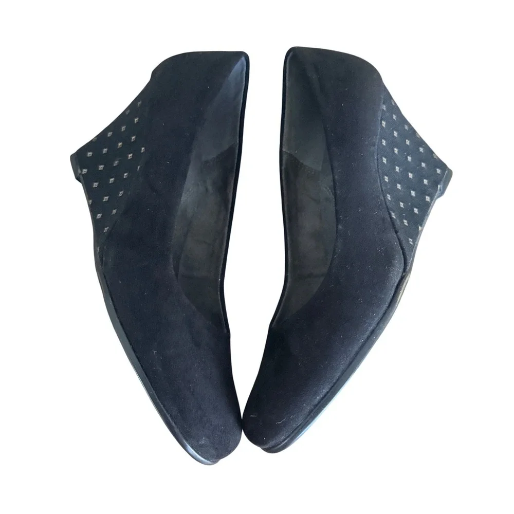 Suede‎ Aerosoles Plum Tree Black Dot Wedge Dress Shoes Size 8.5 Studded Detail
